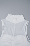 White Casual Solid Patchwork Half A Turtleneck Sleeveless Two Pieces