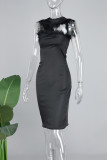 Black Sexy Solid Backless Slit Strapless Sleeveless Dress Dresses