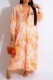 Orange Casual Print Letter Turndown Collar A Line Dresses
