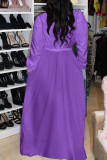Purple Casual Solid Bandage Patchwork Buckle Turndown Collar Straight Dresses