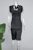 Black Sexy Solid Backless Slit Strapless Sleeveless Dress Dresses