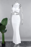 White Casual Solid Patchwork Half A Turtleneck Sleeveless Two Pieces