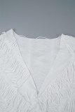 White Street Solid Tassel Patchwork High Opening V Neck Sleeveless Two Pieces