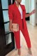 Red Work Elegant Print Letter Turn-back Collar Long Sleeve Two Pieces
