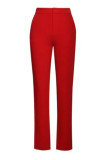 Red Elegant Solid Patchwork Buttons Turn-back Collar Long Sleeve Two Pieces