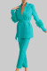 Green Elegant Solid Bandage Patchwork Buckle Feathers Turn-back Collar Long Sleeve Two Pieces