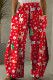 Red White Casual Print Patchwork Pocket Loose High Waist Wide Leg Full Print Bottoms