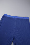 Blue Elegant Solid Bandage Patchwork Fold V Neck Plus Size Two Pieces