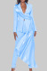 Sky Blue Elegant Solid Patchwork Buttons Turn-back Collar Long Sleeve Two Pieces