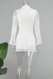 Apricot Sexy Casual Solid Hollowed Out See-through Half A Turtleneck Long Sleeve Dresses