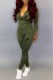 Army Green Casual Print Letter Hooded Collar Long Sleeve Two Pieces