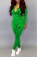 Green Casual Print Letter Hooded Collar Long Sleeve Two Pieces