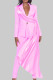 Pink Elegant Solid Patchwork Buttons Turn-back Collar Long Sleeve Two Pieces