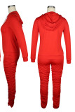 Red Sexy Solid Patchwork Draw String Pocket Zipper Hooded Collar Long Sleeve Two Pieces
