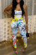 White Fashion Sexy Print Backless Strap Design Spaghetti Strap Skinny Jumpsuits