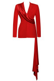 Red Elegant Solid Patchwork Buttons Turn-back Collar Long Sleeve Two Pieces