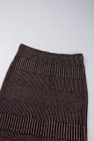 Brown Casual Solid Patchwork Slit Straight High Waist Straight Solid Color Bottoms