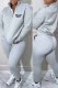 Grey Casual Print Letter Zipper Collar Long Sleeve Two Pieces