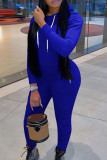 Royal Blue Sexy Solid Patchwork Draw String Pocket Zipper Hooded Collar Long Sleeve Two Pieces