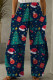 Turquoise Casual Print Patchwork Pocket Loose High Waist Wide Leg Full Print Bottoms