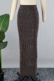 Brown Casual Solid Patchwork Slit Straight High Waist Straight Solid Color Bottoms