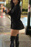 Black Elegant Solid Patchwork Buttons Turn-back Collar Outerwear