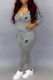 Grey Casual Print Letter Hooded Collar Long Sleeve Two Pieces