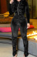 Black Casual Solid Patchwork Fold Zipper O Neck Long Sleeve Two Pieces