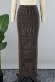 Brown Casual Solid Patchwork Slit Straight High Waist Straight Solid Color Bottoms