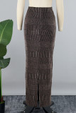 Brown Casual Solid Patchwork Slit Straight High Waist Straight Solid Color Bottoms