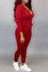 Burgundy Casual Print Letter Hooded Collar Long Sleeve Two Pieces