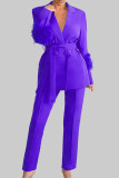 Pink Elegant Solid Bandage Patchwork Buckle Feathers Turn-back Collar Long Sleeve Two Pieces