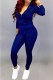Blue Casual Print Letter Hooded Collar Long Sleeve Two Pieces