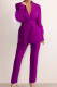 Purple Elegant Solid Bandage Patchwork Buckle Feathers Turn-back Collar Long Sleeve Two Pieces