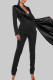 Black Elegant Solid Patchwork Buttons Turn-back Collar Long Sleeve Two Pieces