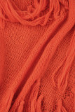 Orange Casual Solid Tassel Cardigan Outerwear