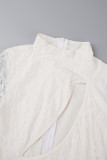 Apricot Sexy Casual Solid Hollowed Out See-through Half A Turtleneck Long Sleeve Dresses