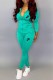 Lake Blue Casual Print Letter Hooded Collar Long Sleeve Two Pieces