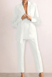 Pink Elegant Solid Bandage Patchwork Buckle Feathers Turn-back Collar Long Sleeve Two Pieces