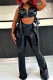 Black Street Solid Bandage Patchwork Zipper Turndown Collar Sleeveless Two Pieces