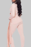 Red Elegant Solid Patchwork Buttons Turn-back Collar Long Sleeve Two Pieces