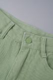 Green Street Color Block Patchwork Pocket Buttons Zipper Straight High Waist Straight Patchwork Bottoms