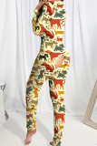 Yellow Living Print Patchwork Buttons Jumpsuits