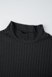 Grey Casual Solid Slit Turtleneck Long Sleeve Dresses