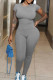 Grey Sexy Solid Patchwork O Neck Skinny Jumpsuits