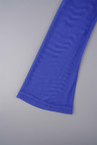 Blue Casual Print Hollowed Out Half A Turtleneck Irregular Dress Dresses