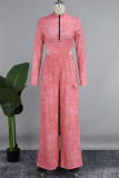 Pink Street Solid Patchwork Pocket Zipper O Neck Long Sleeve Two Pieces