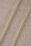 Khaki Sexy Color Block Patchwork Contrast Hooded Collar Sheath Dresses