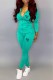 Lake Blue Casual Print Letter Hooded Collar Long Sleeve Two Pieces