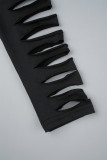 Black Sexy Solid Ripped Hollowed Out Backless Off the Shoulder Skinny Rompers